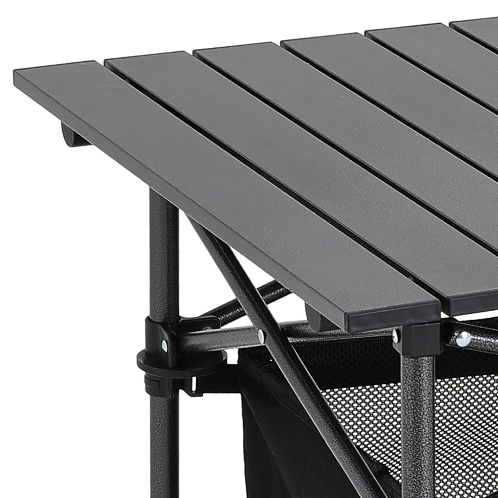 Living and Home Aluminium Roll Top Foldable Camping Table with Mesh Shelf and Basket Image 3