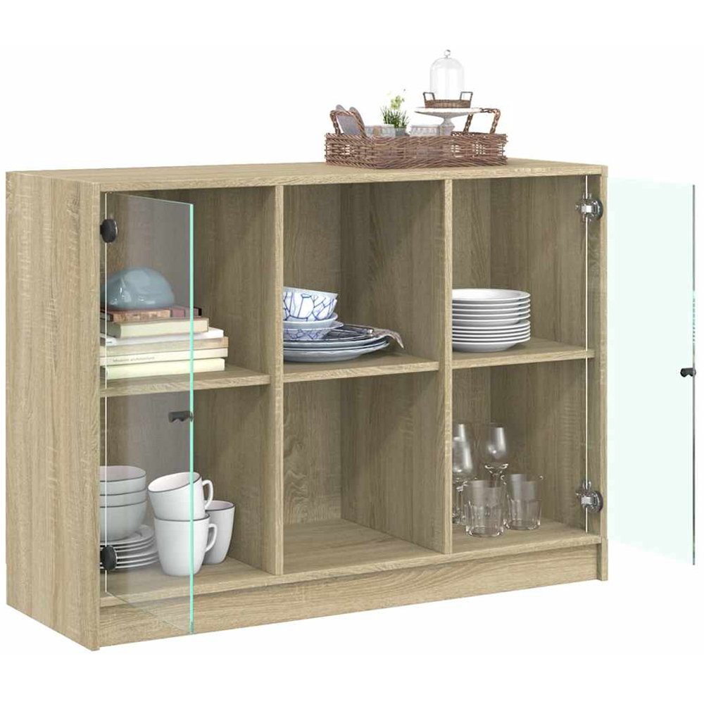 vidaXL 2 Glass Door 2 Shelf Sonoma Oak Sideboard Image 4