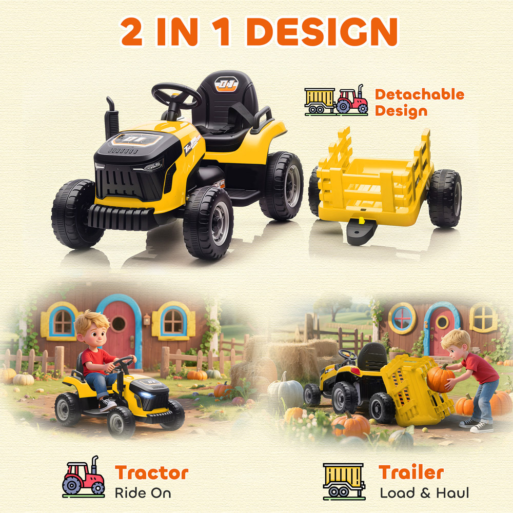 Tommy Toys Yellow Electric Ride on Tractor and Trailer 12V Image 5