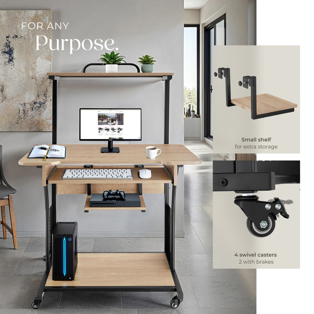 tectake Fife Oak Sonoma Office Desk with Keyboard Tray Image 4
