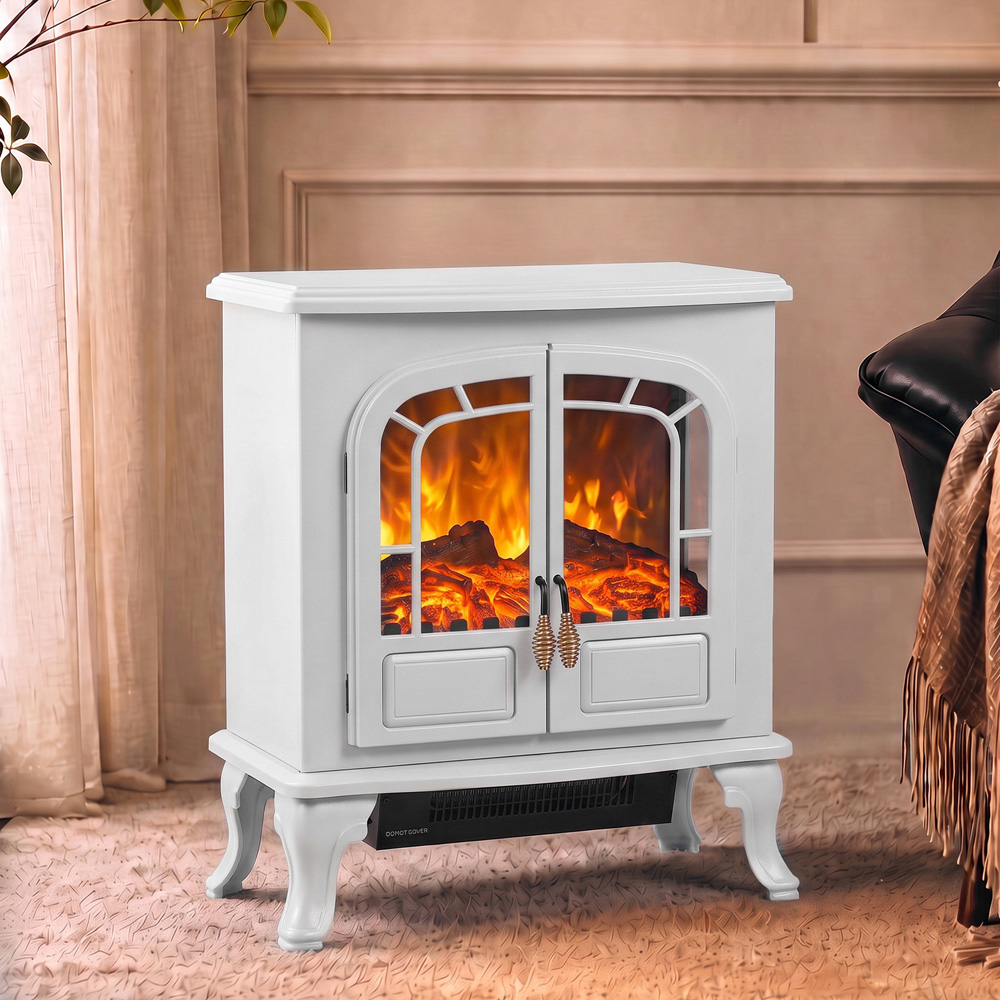 HOMCOM White Freestanding Electric Fireplace Stove with LED Fire Flame Effect Image 2