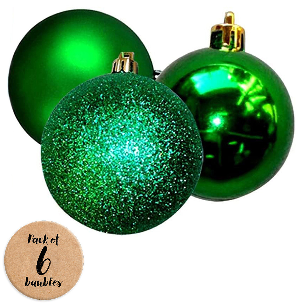 Shatchi 6cm Dark Green Shatterproof Christmas Baubles 6 Pack Image 1