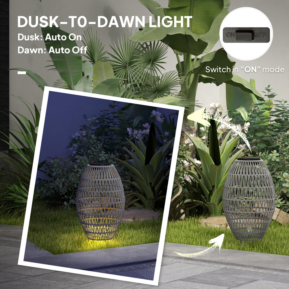 Outsunny Grey Rattan Solar Lamp Image 5