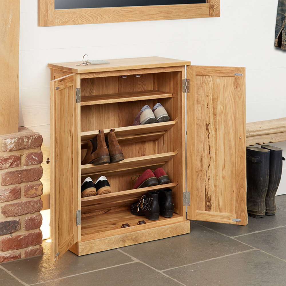 Baumhaus Mobel 4 Shelf Oak Shoe Cupboard Image 2
