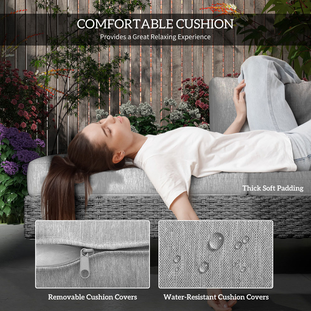 Outsunny 5 Seater Light Grey Cushion Rattan Wicker Sofa Set Image 5