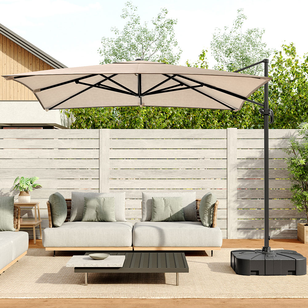 Living and Home Khaki Square Rotating Crank Cantilever Parasol with Reservoir Base 3m Image 7