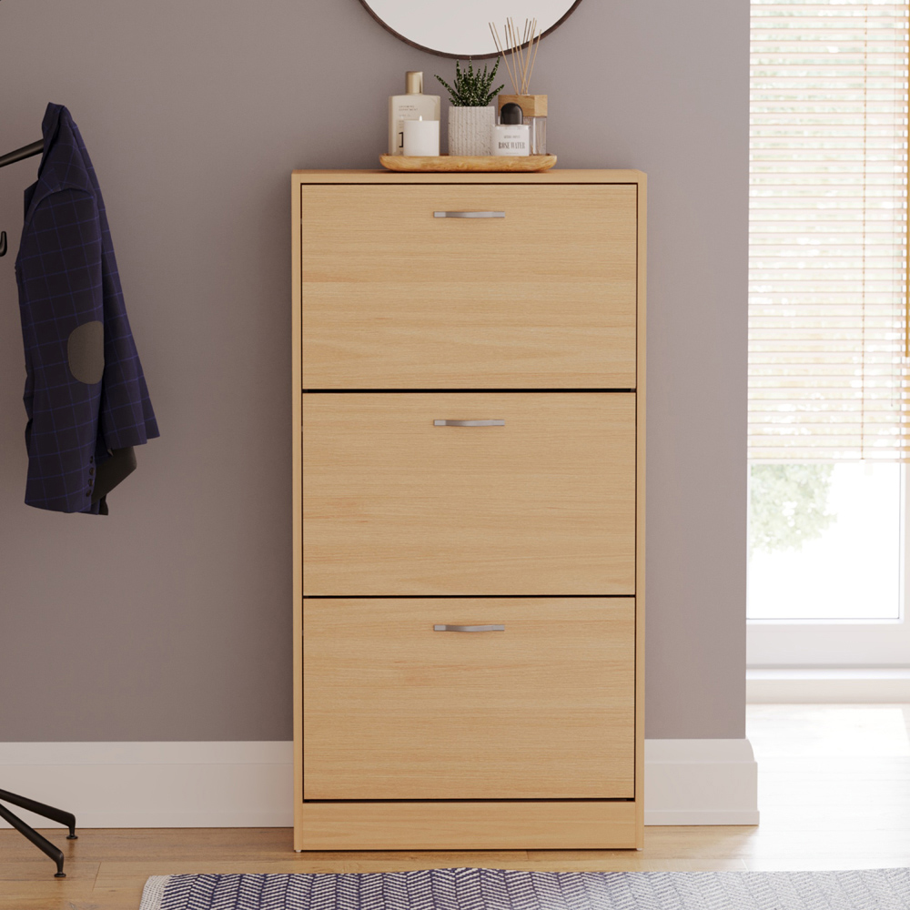 VIDA DESIGNS Pine Effect 3 Drawer Shoe Cabinet Image 3