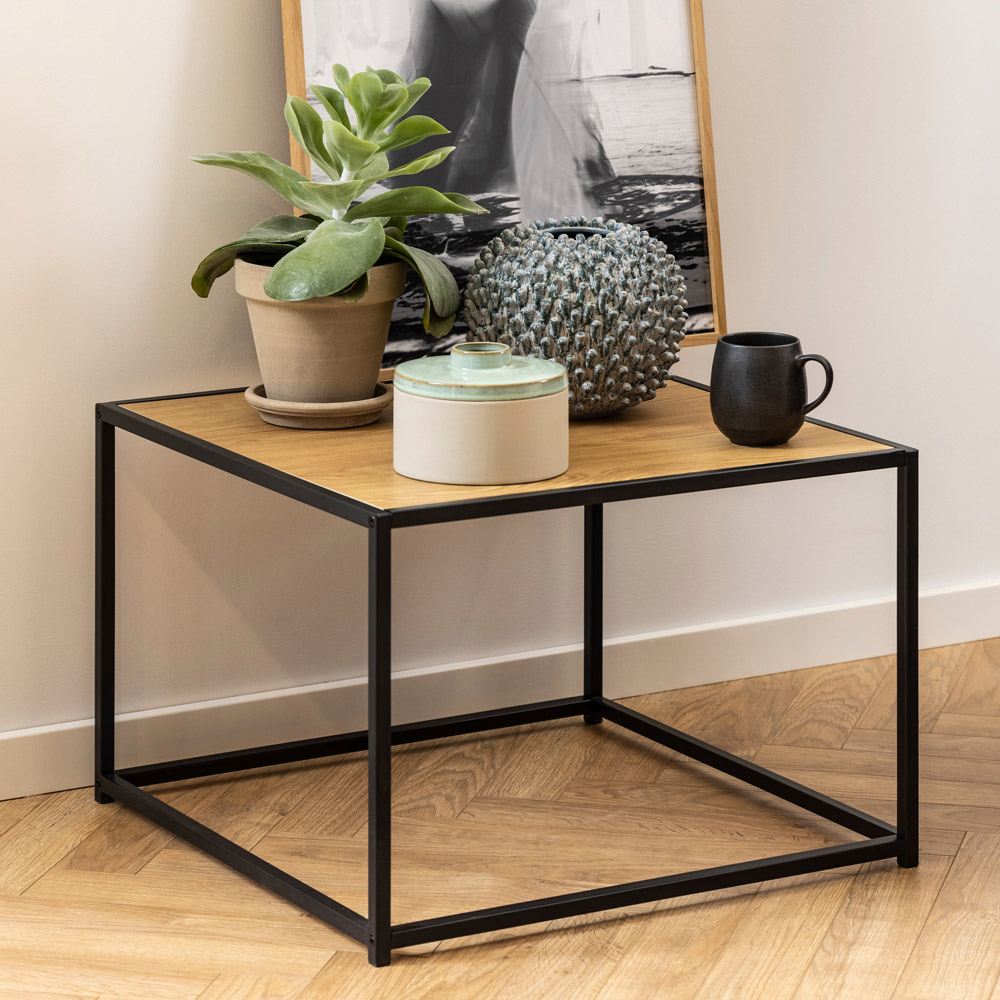 Florence Seaford Oak Top Black Metal Coffee Table Image 7