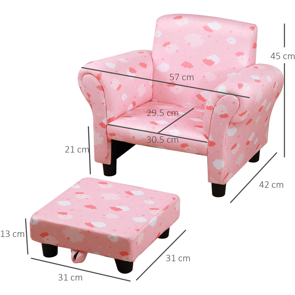 Tommy Toys Pink Cute Cloud Star Wooden Frame Kids Armchair with Footrest Image 8