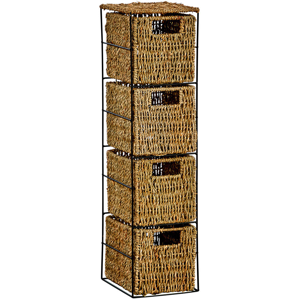 Home Source Ankara 4 Drawer Black and Natural Slim Wicker Basket Storage Unit Image 2
