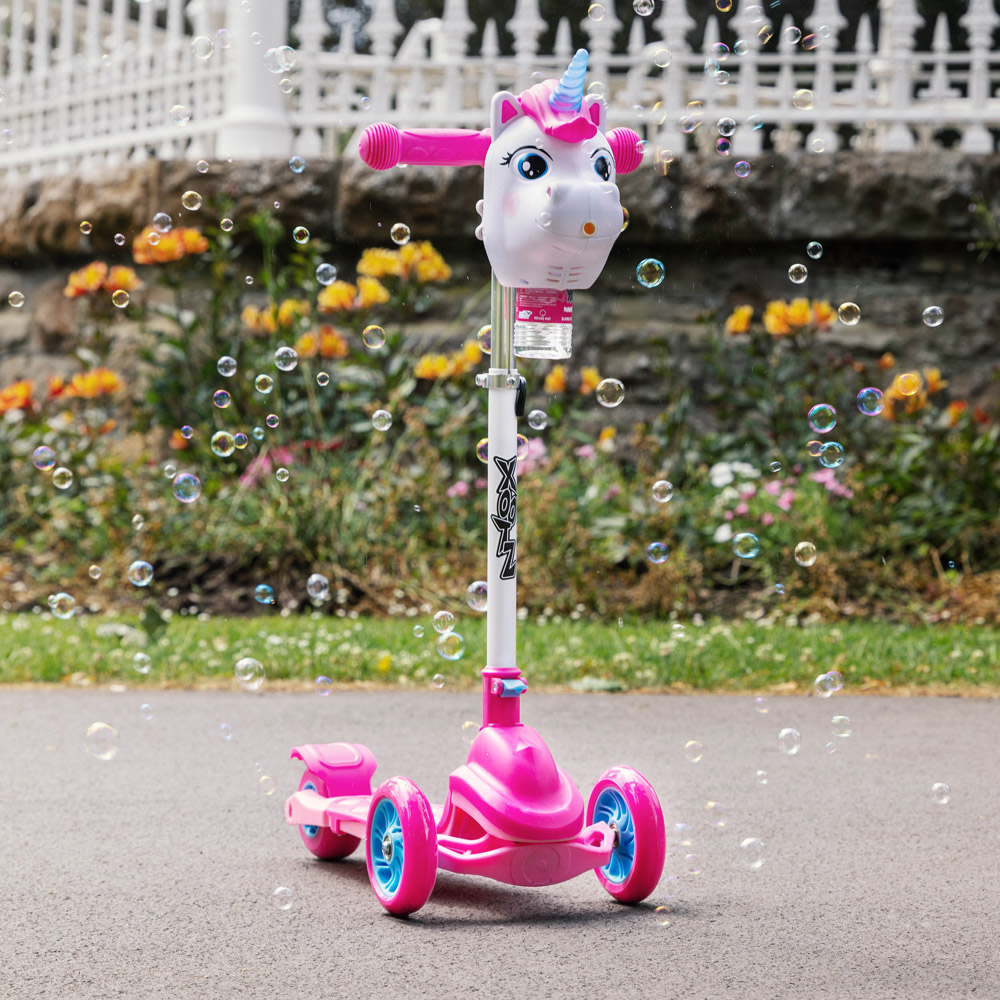 Xootz Kids White Unicorn Bubble Go Foldable Tri-Scooter Image 2