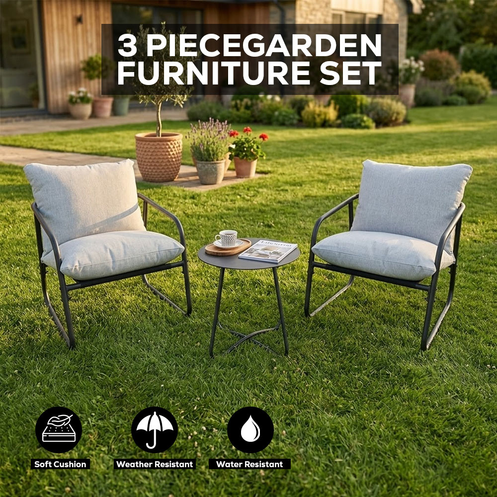 Alivio 2 Seater Grey Garden Bistro Set with Cushions and Round Table Image 3