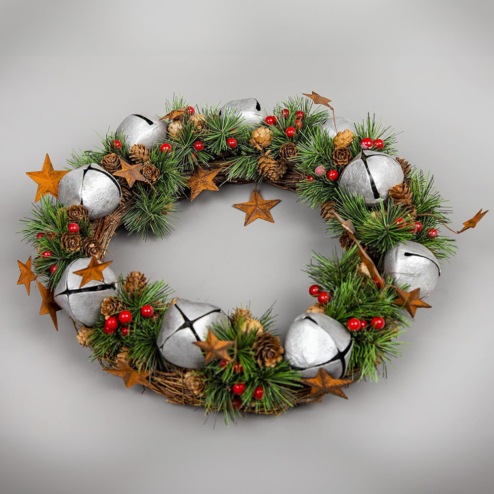 Shatchi Christmas Wreath with Pine and Green Stars Image 3