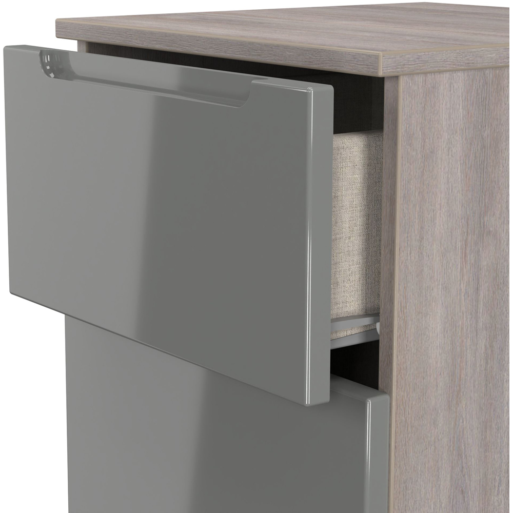 Crowndale Milan 3 Drawer Grey Gloss and Grey Oak Bedside Cabinet Ready Assembled Image 6