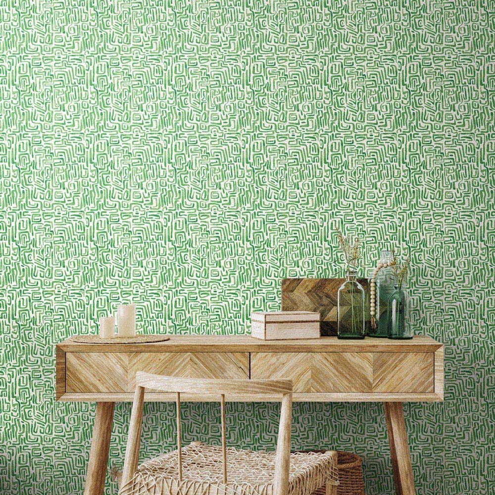 Hoopla Walls Oasis Maze Squiggle Emerald Wallpaper Image 2