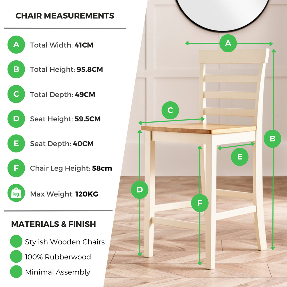 Furniturebox Camber Cream and Oak Wooden Bar Chair Set of 2 Image 8
