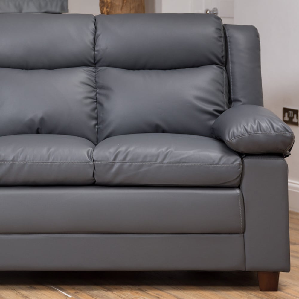 Standish 3 Seater Grey Bonded Leather Sofa Image 3