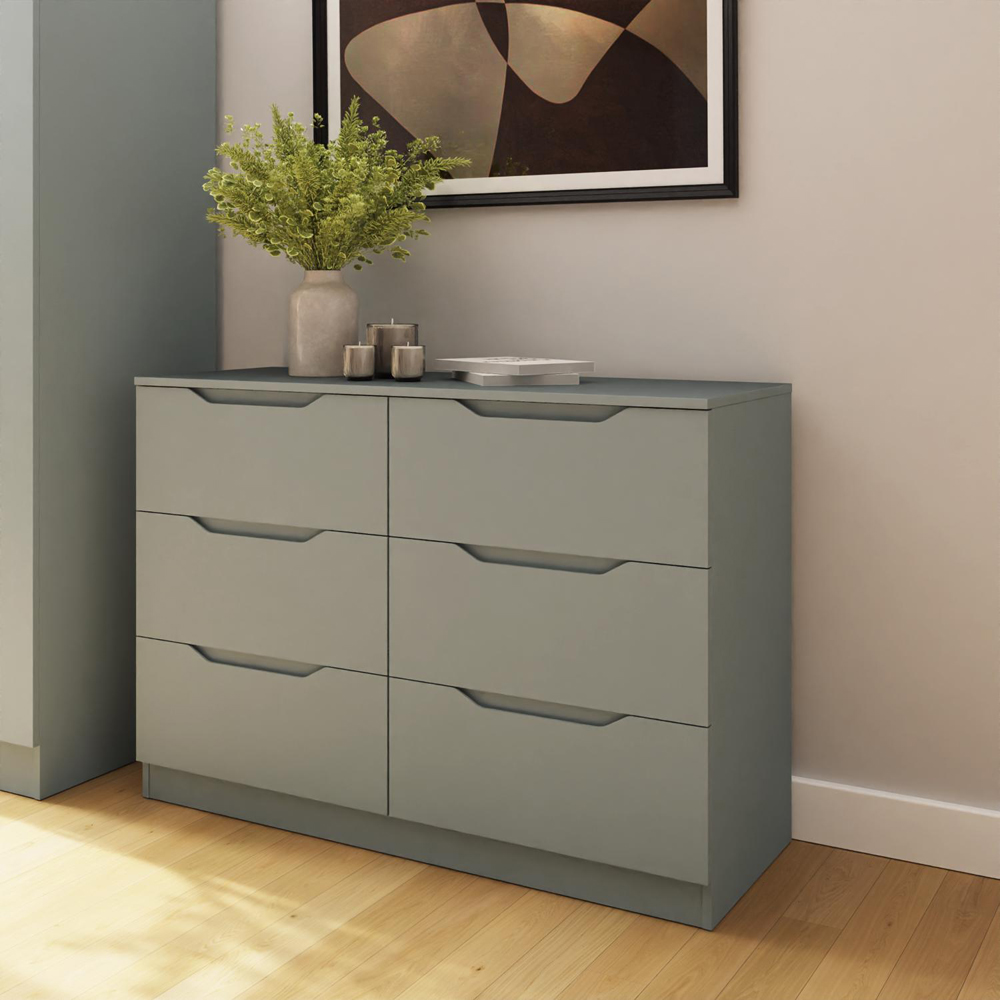 FWStyle Luno 6 Drawer Green Modern Wide Chest of Drawers Image 6