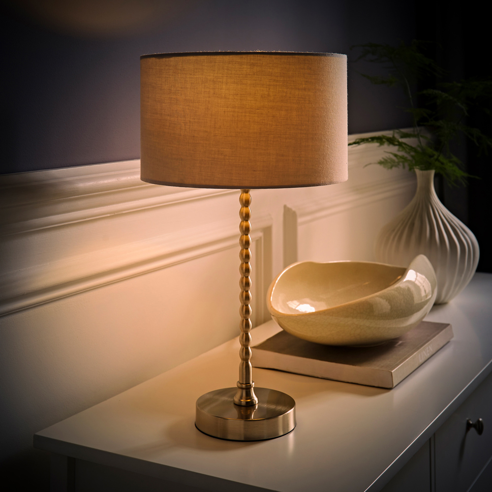 ValueLights Maeve Grey and Chrome Drum Shade Bobbin Bobble Table Lamp and LED Bulb Image 6