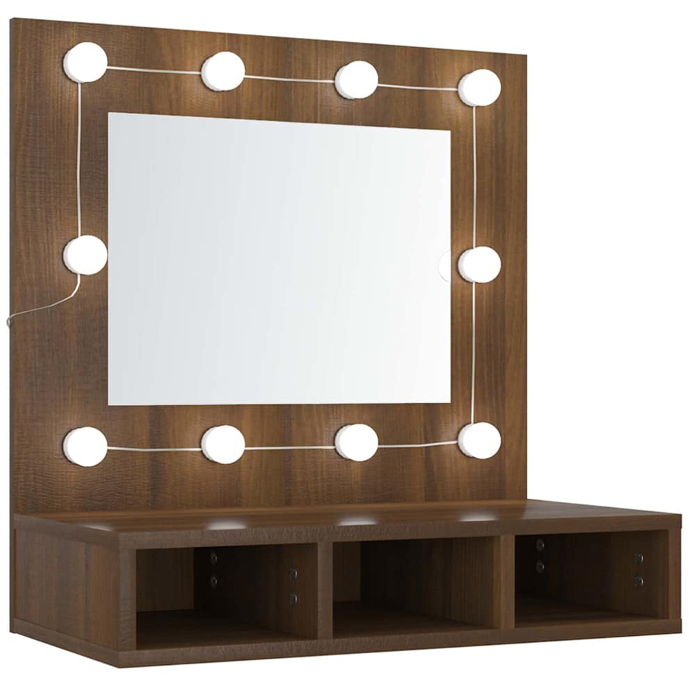 vidaXL 4 Open Shelf Brown Oak LED Mirror Bathroom Cabinet Image 2