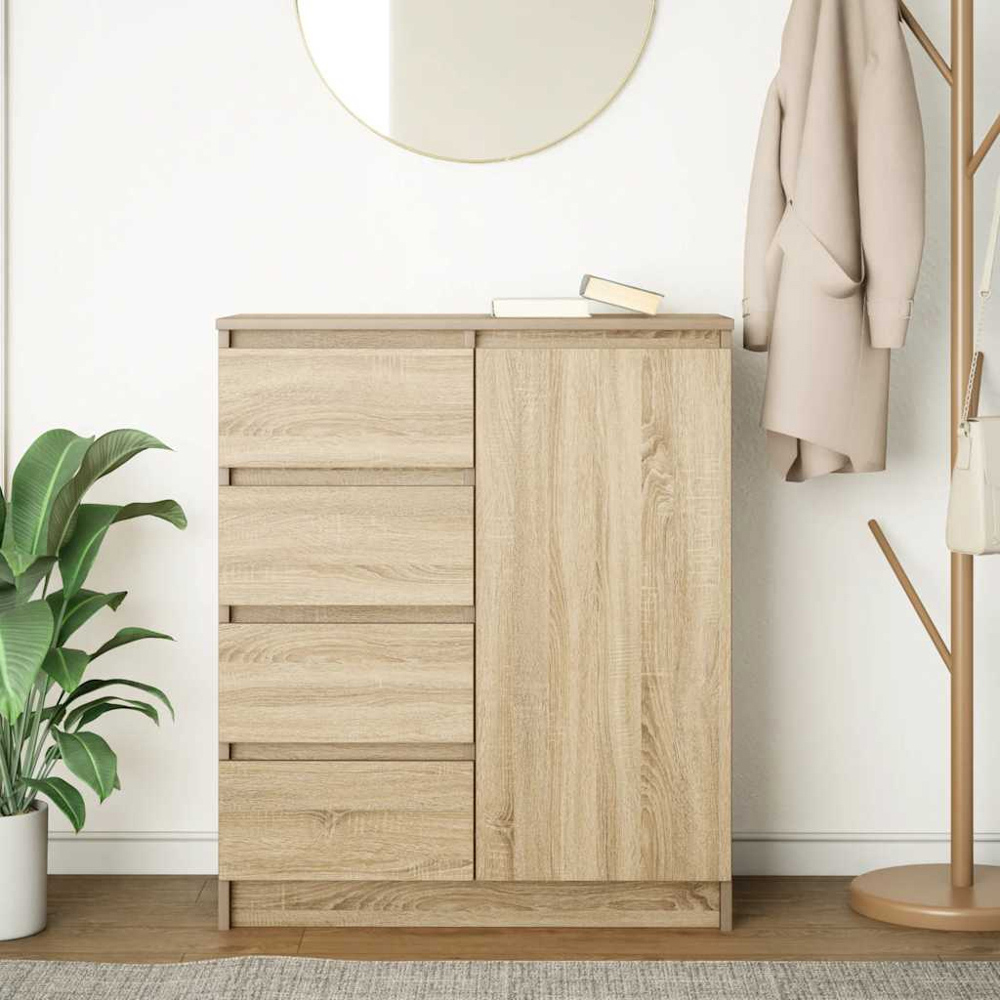 vidaXL Single Door 4 Drawer Sonoma Oak Sideboard Image 9