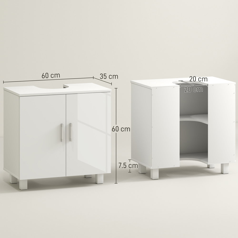 Portland 2 Door White High Gloss Freestanding Bathroom Under-Sink Cabinet Image 9