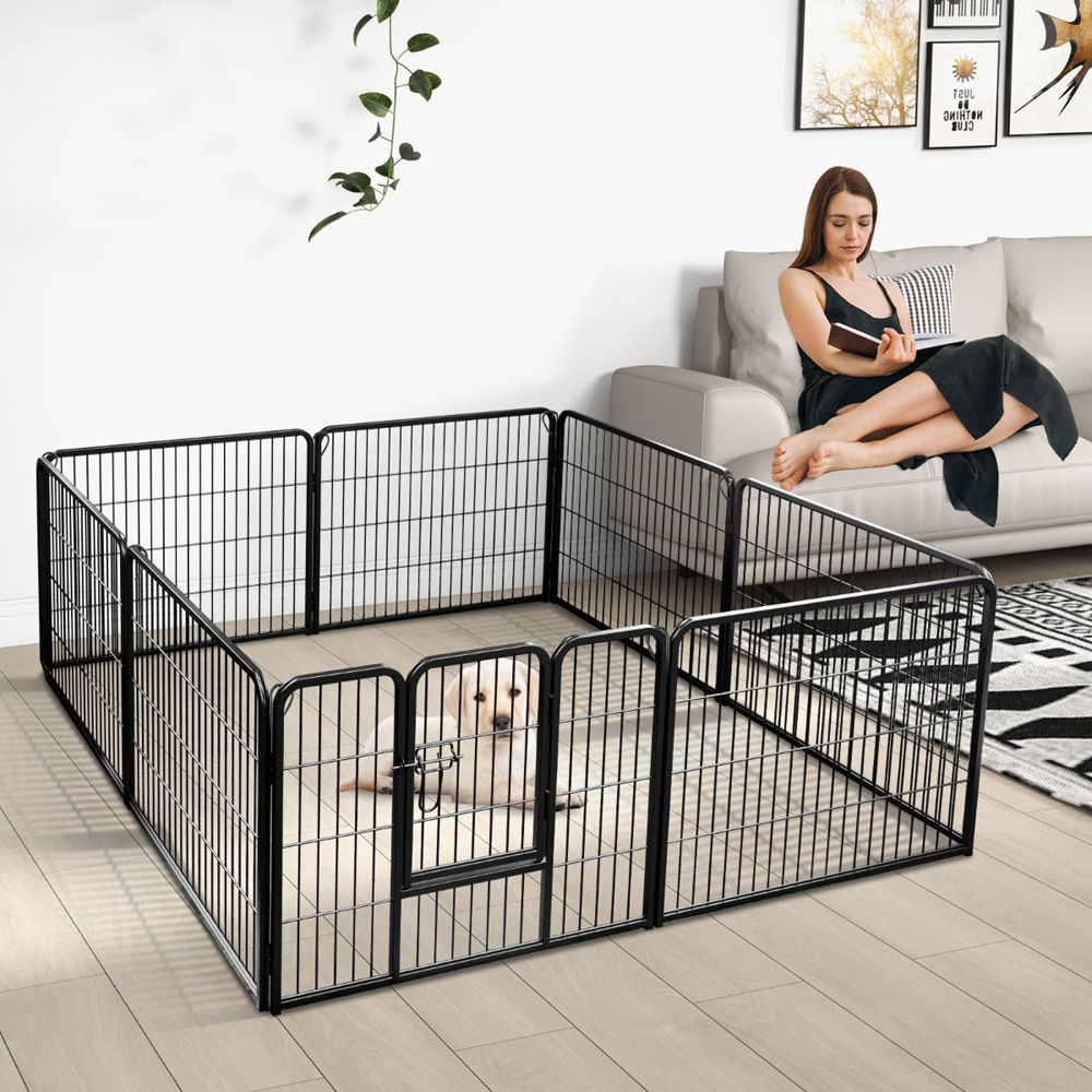 Costway Black 8 Panel 60cm Height Pen Fence with Lock and Door Image 2