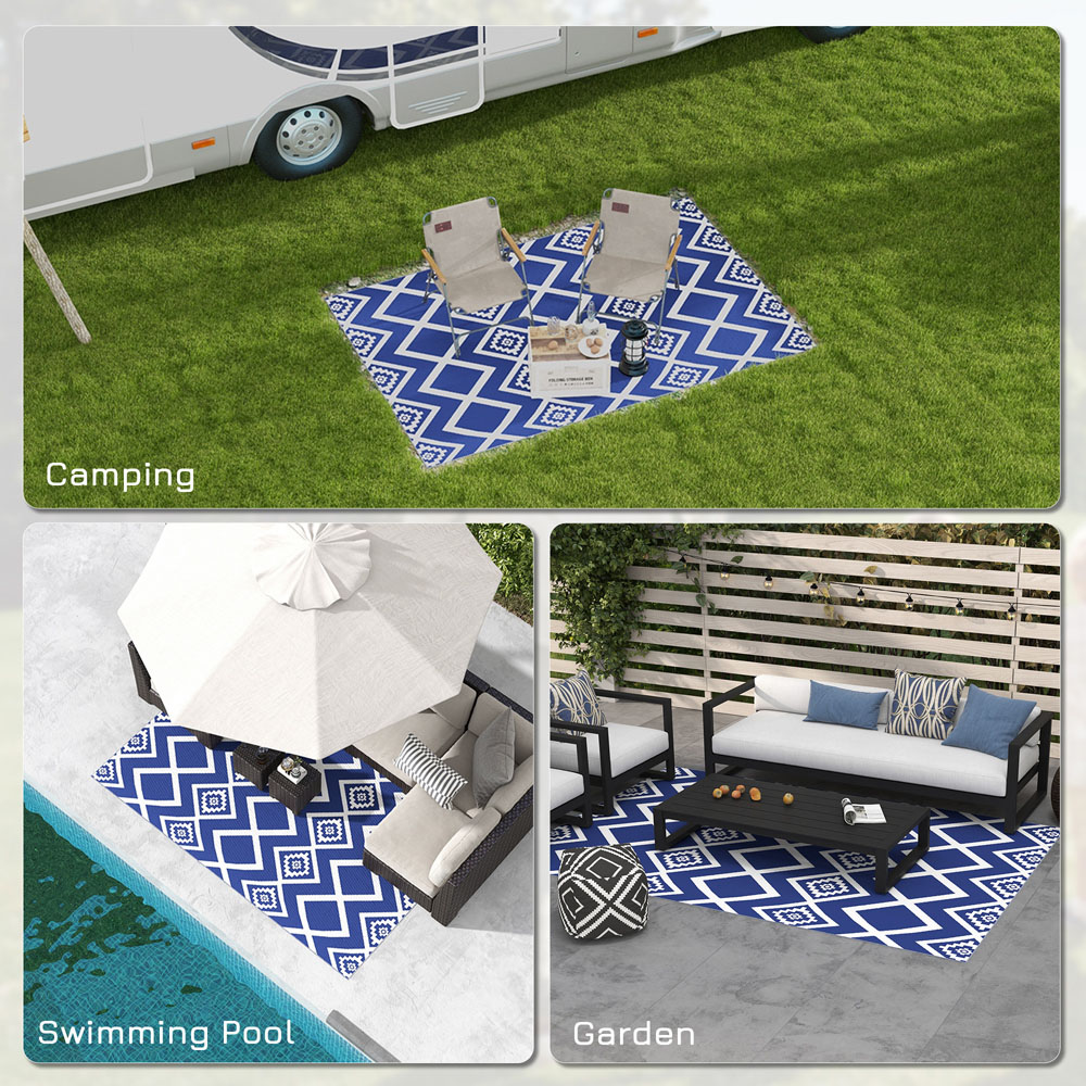 Outsunny Blue and White Reversible Outdoor Rug with Carry Bag 182 x 274cm Image 5