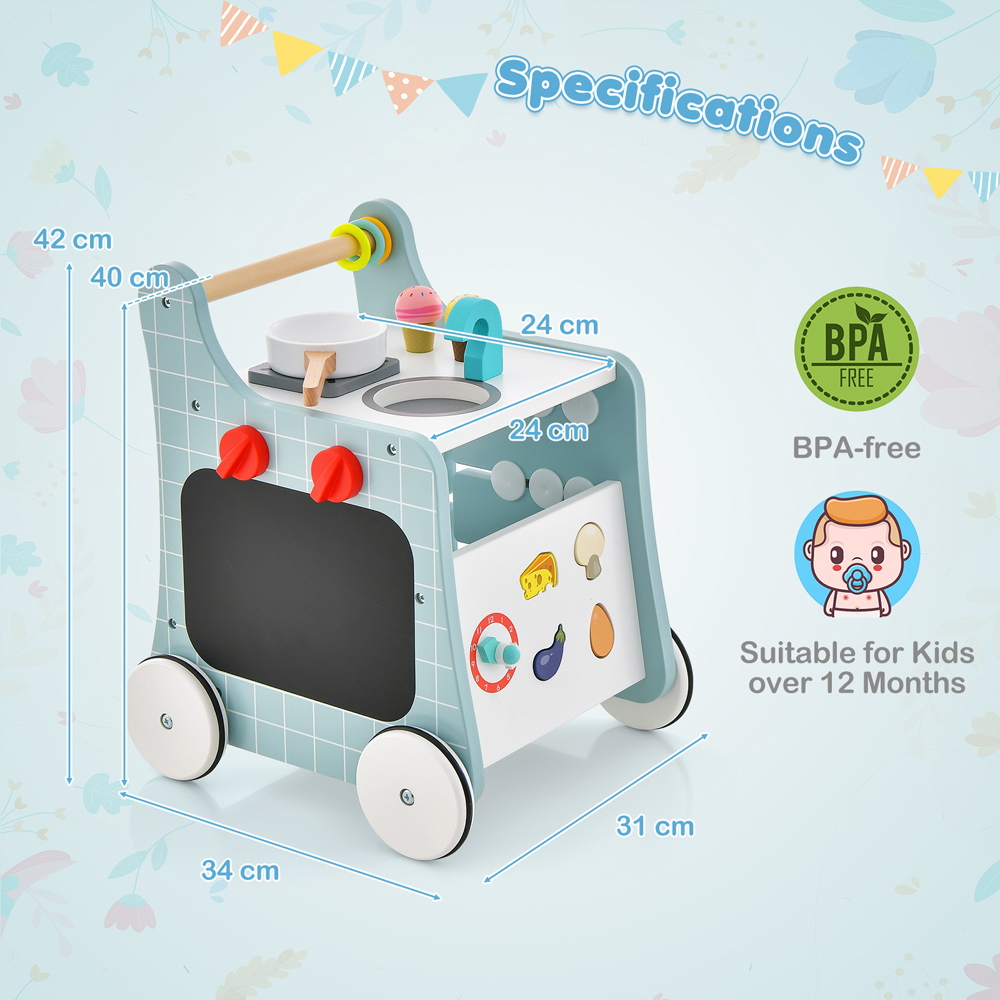 Costway Blue 6 in 1 Wooden Baby Stroller Image 9