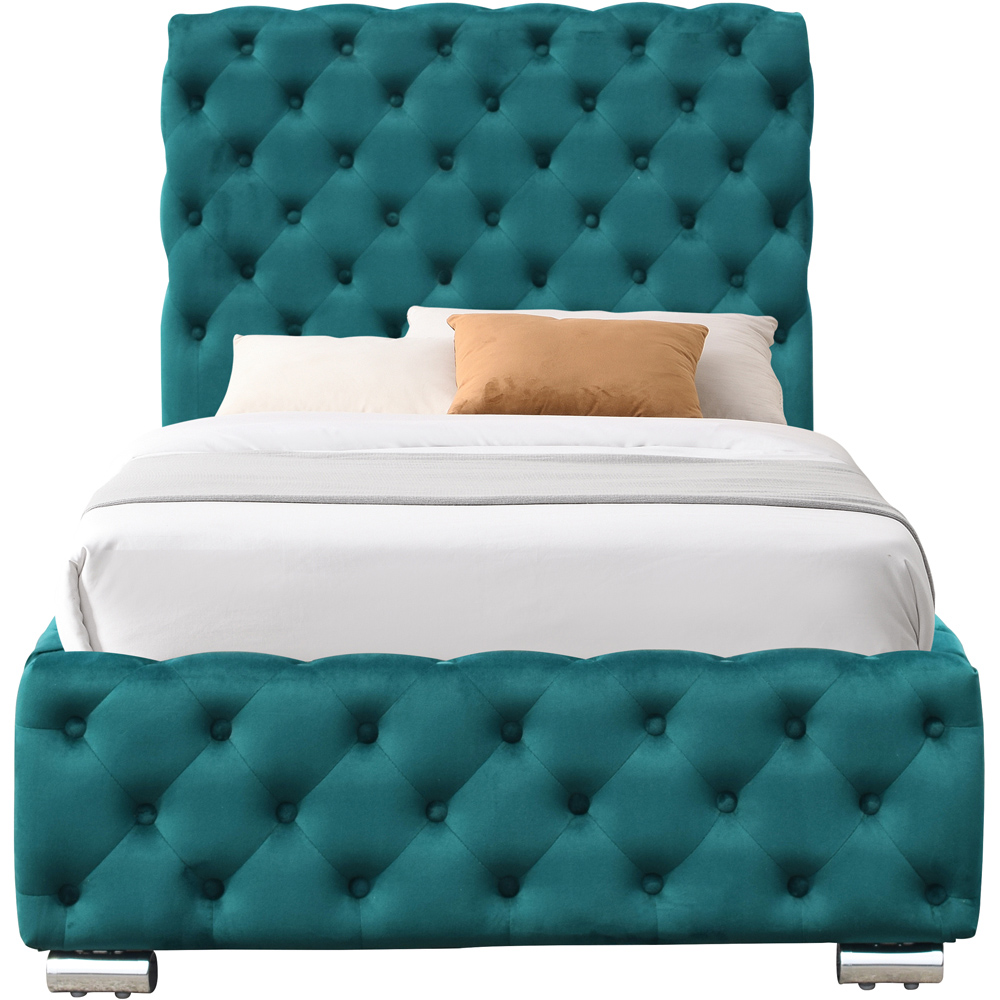 Comfy Living Single Green Tufted Fabric Bed Frame Image 2