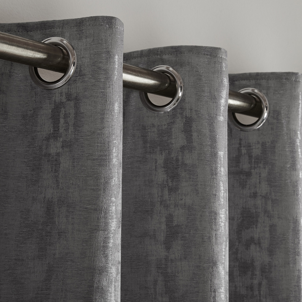 Alan Symonds Eswic Pewter Marble Effect Jacquard Ring Top Eyelet Curtains 117 x 183cm Image 2