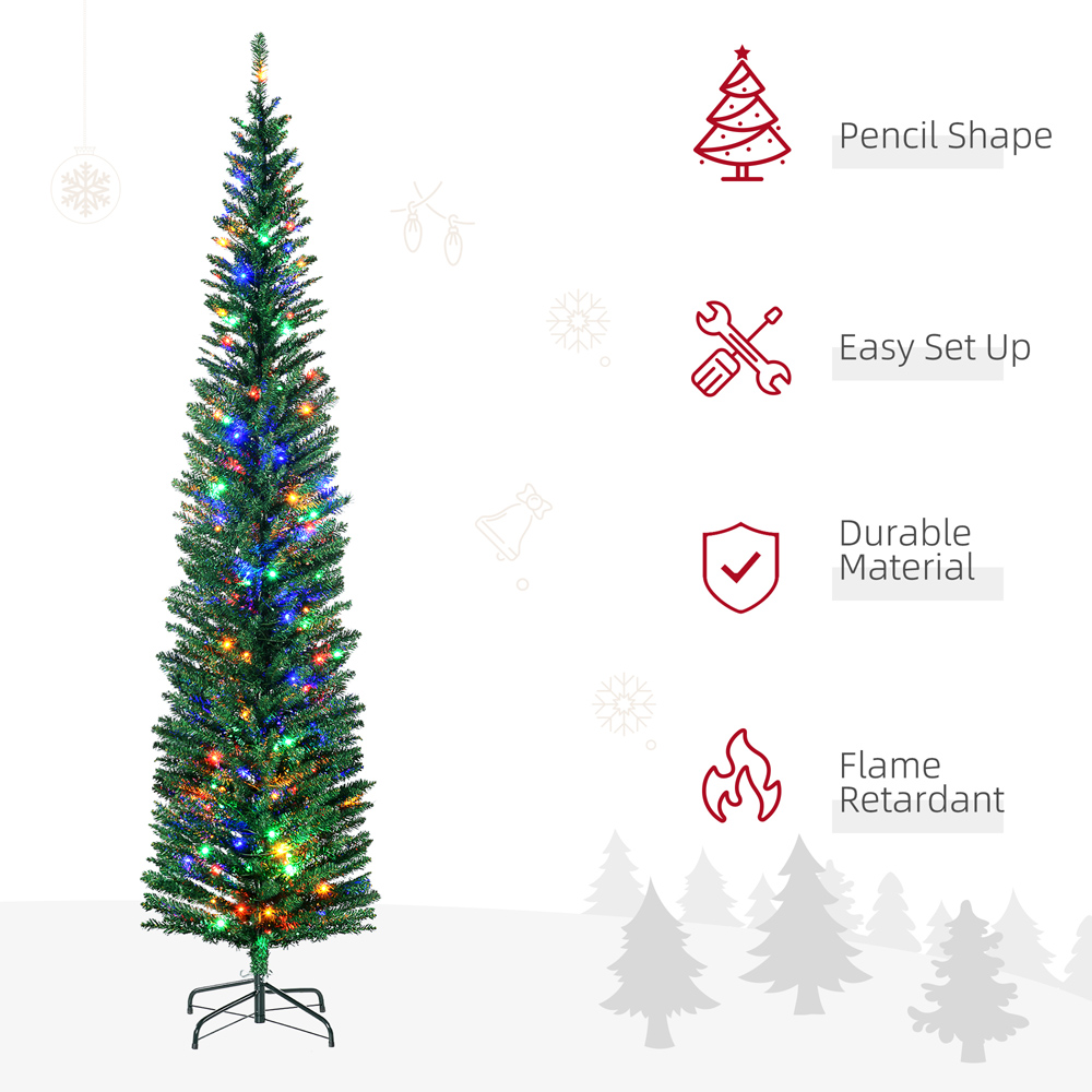 Everglow Colourful LED Pre-Lit Green Pencil Shape Artificial Christmas Tree 7.5ft Image 4