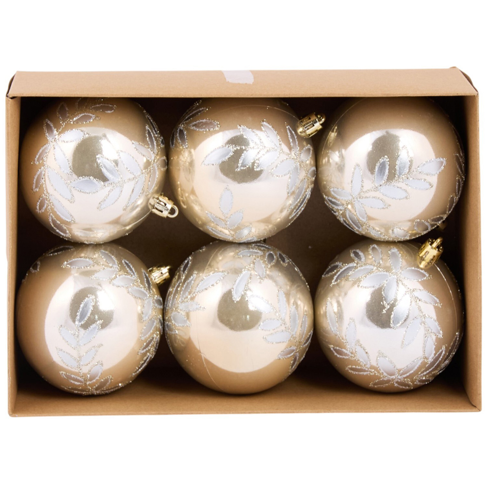 Pack of 6 Shiny Baubles Champagne Image 1