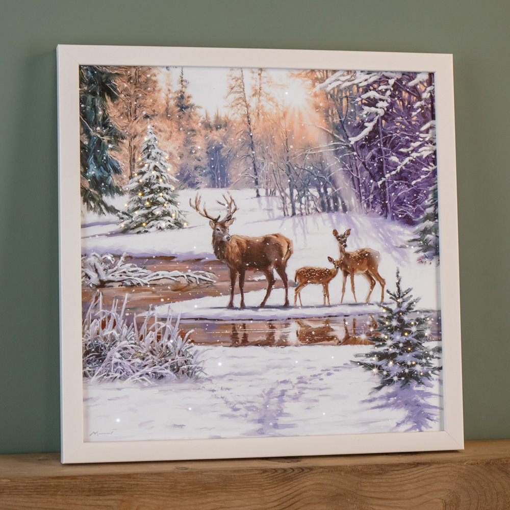 Samuel Alexander Warm and Twinkling White LED Family of Deers Canvas 40 x 40cm  Image 6