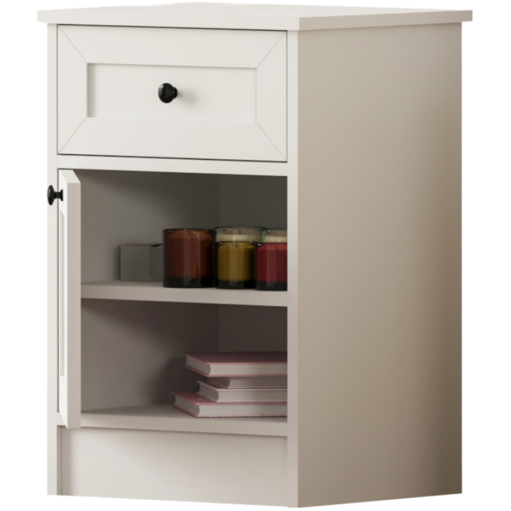 Evu VIENNA Single Door Single Drawer White Bedside Table Image 3