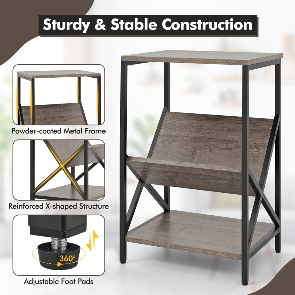 Costway 3 Tier Grey Record Player Stand Image 6