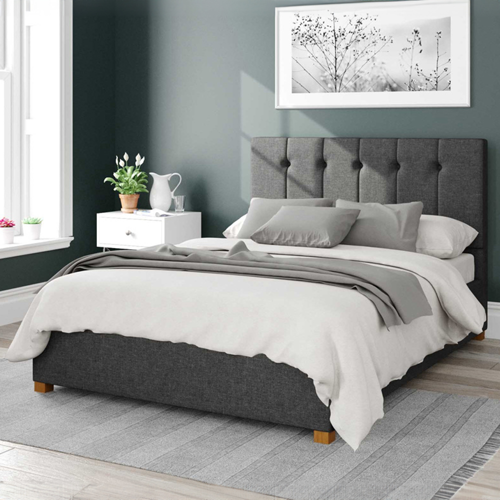 Aspire Hepburn Double Charcoal Saxon Twill Ottoman Bed Image 1
