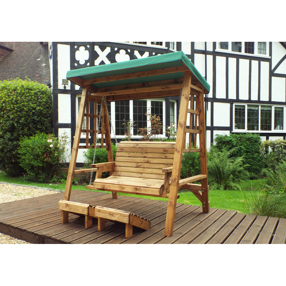 Charles Taylor Dorset 2 Seater Swing with Green Cushions and Roof Cover Image 7