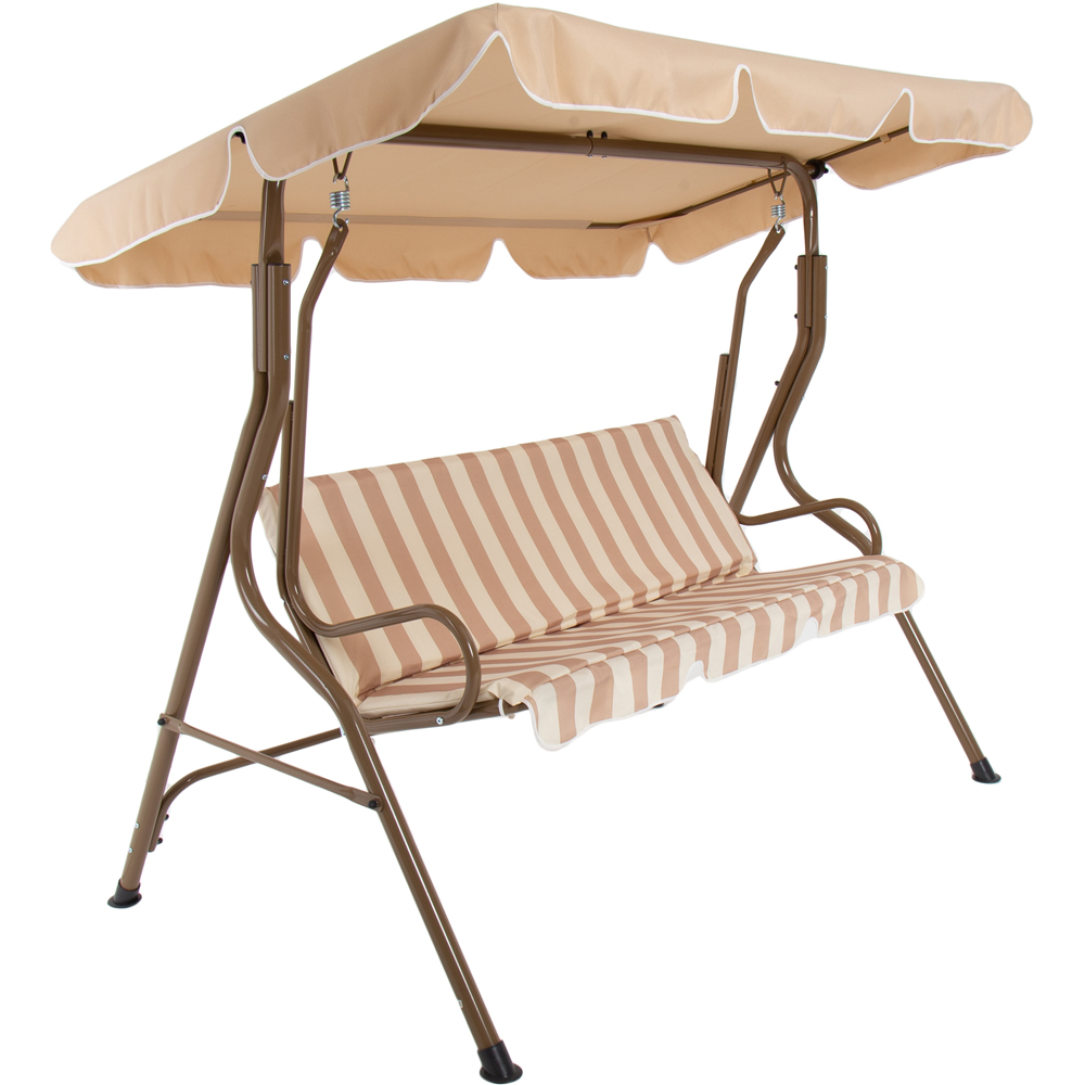 Charles Bentley 3 Seater Beige and White Garden Swing Seat Image 3