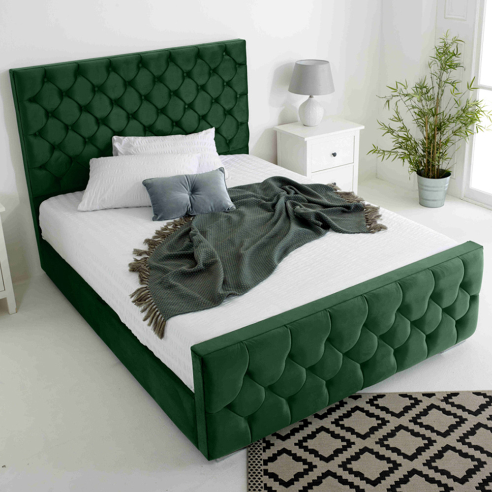 Eleganza Maya Super King Size Green Plush Velvet Bed Frame with Chesterfield Headboard Image 1