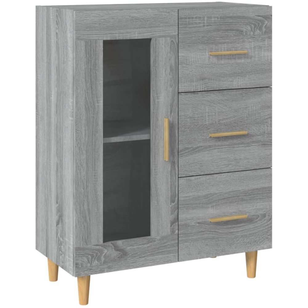 vidaXL Single Glass Door 3 Drawer Grey Sonoma Wooden Sideboard Image 2