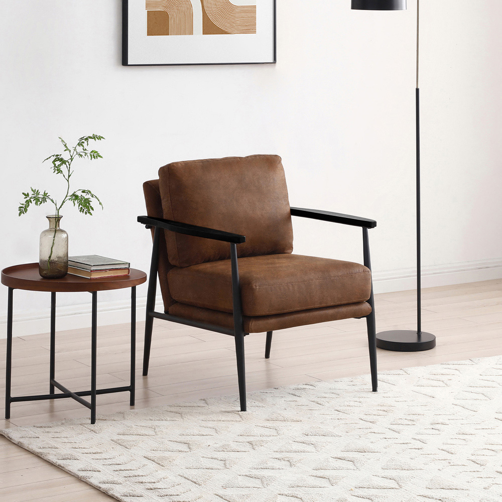 Bruce Cowboy Tan and Black PU Leather Armchair Image 5