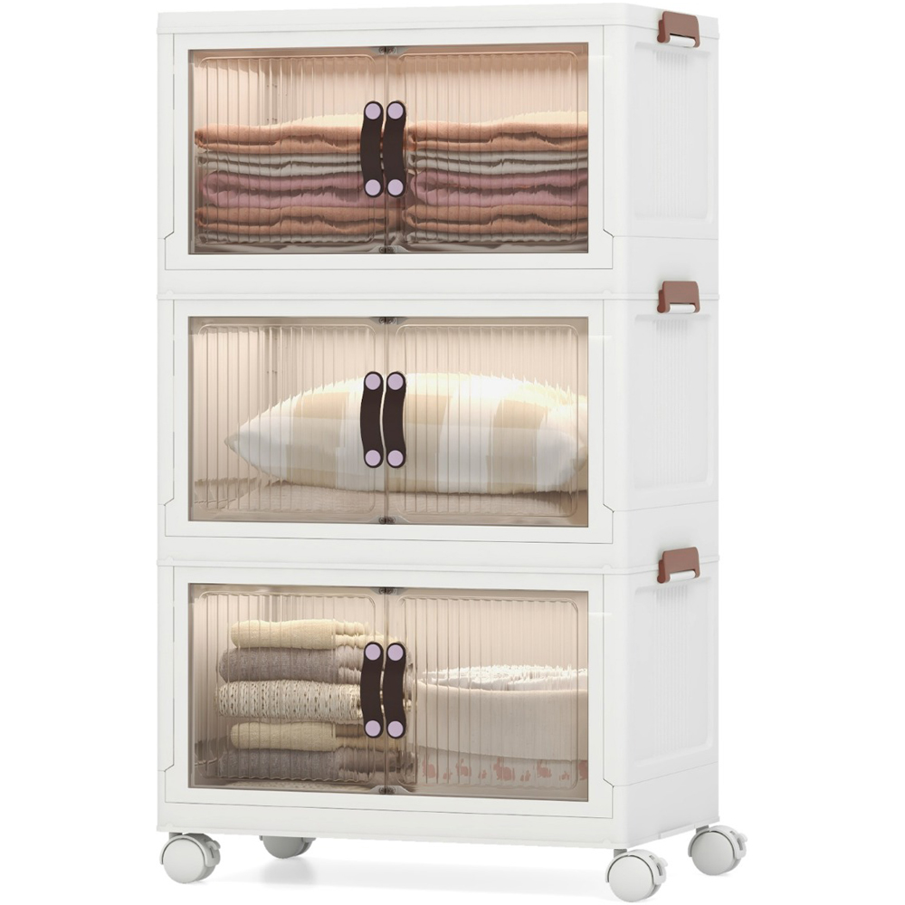Costway 97L White Stackable Storage Bin with Wheels Set of 3 Image 3