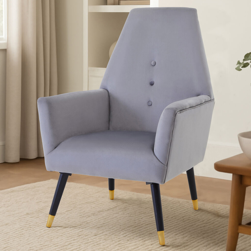 Premier Housewares Loretta Grey Velvet Button Tufted Accent Chair Image 1