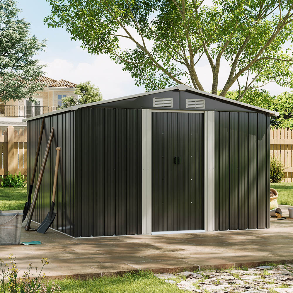 Living and Home 8.1 x 8.1ft Black Dual Sloped Roof Ventilated Metal Tool Storage Shed Image 4