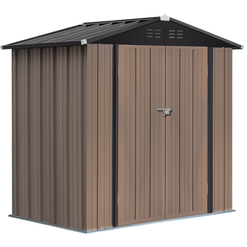 Living and Home 4 x 6ft Brown and Black Metal Apex Garden Tool Storage Shed with Lockable Doors Image 1