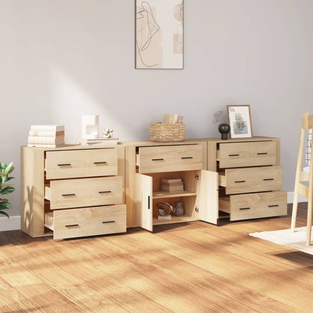 vidaXL 2 Door 7 Drawer Sonoma Oak Sideboard 3 Piece Image 4