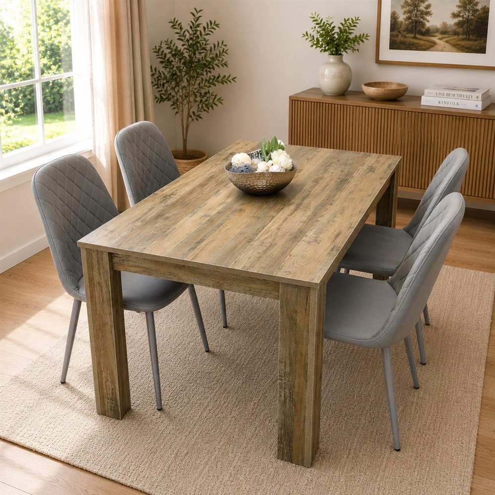 Kosy Koala 4 Seater Faux Leather Gem Pattern Dining Set Rustic Effect and Grey Image 4