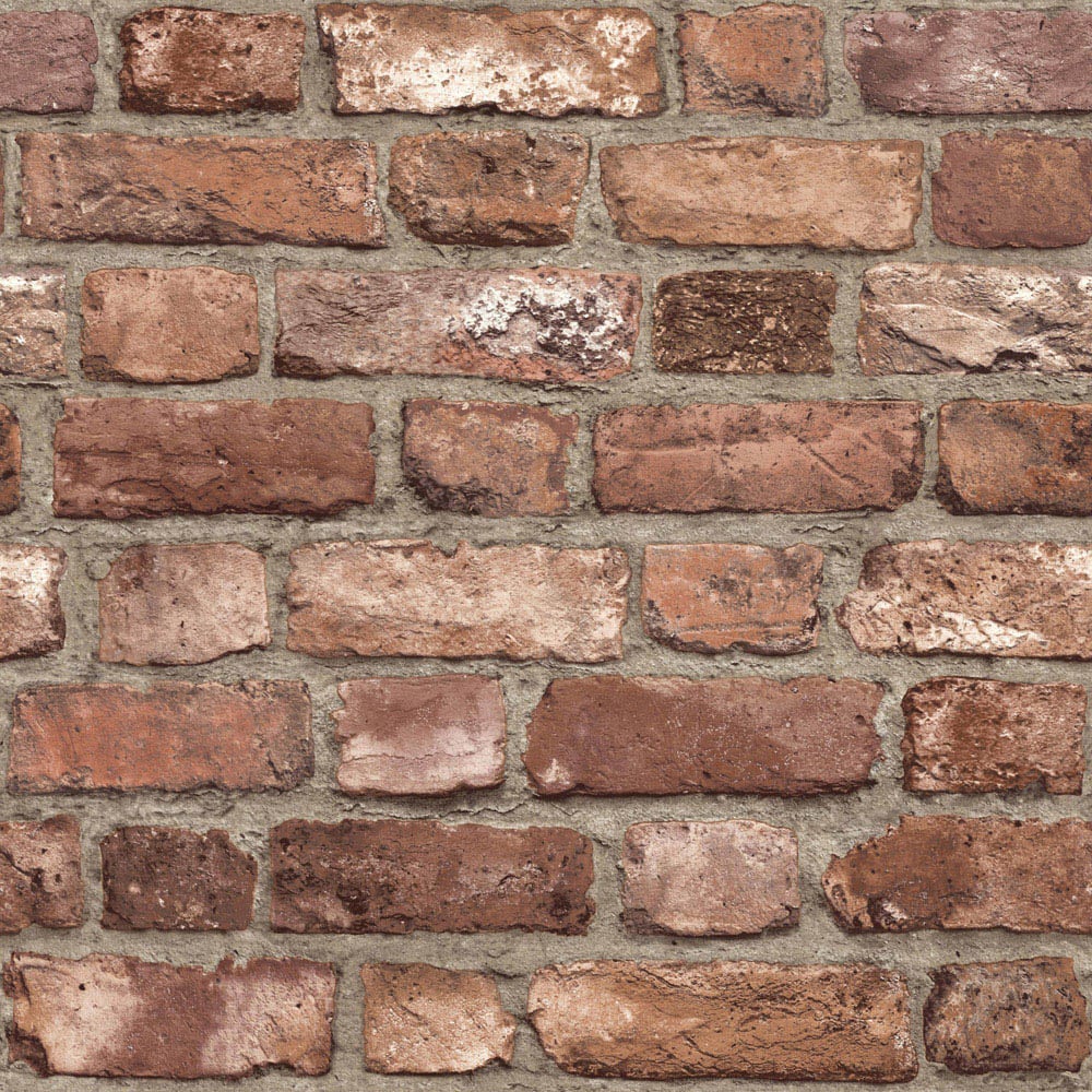 Grandeco Vintage Brick Wall Textured Red Terracotta Wallpaper Image 1