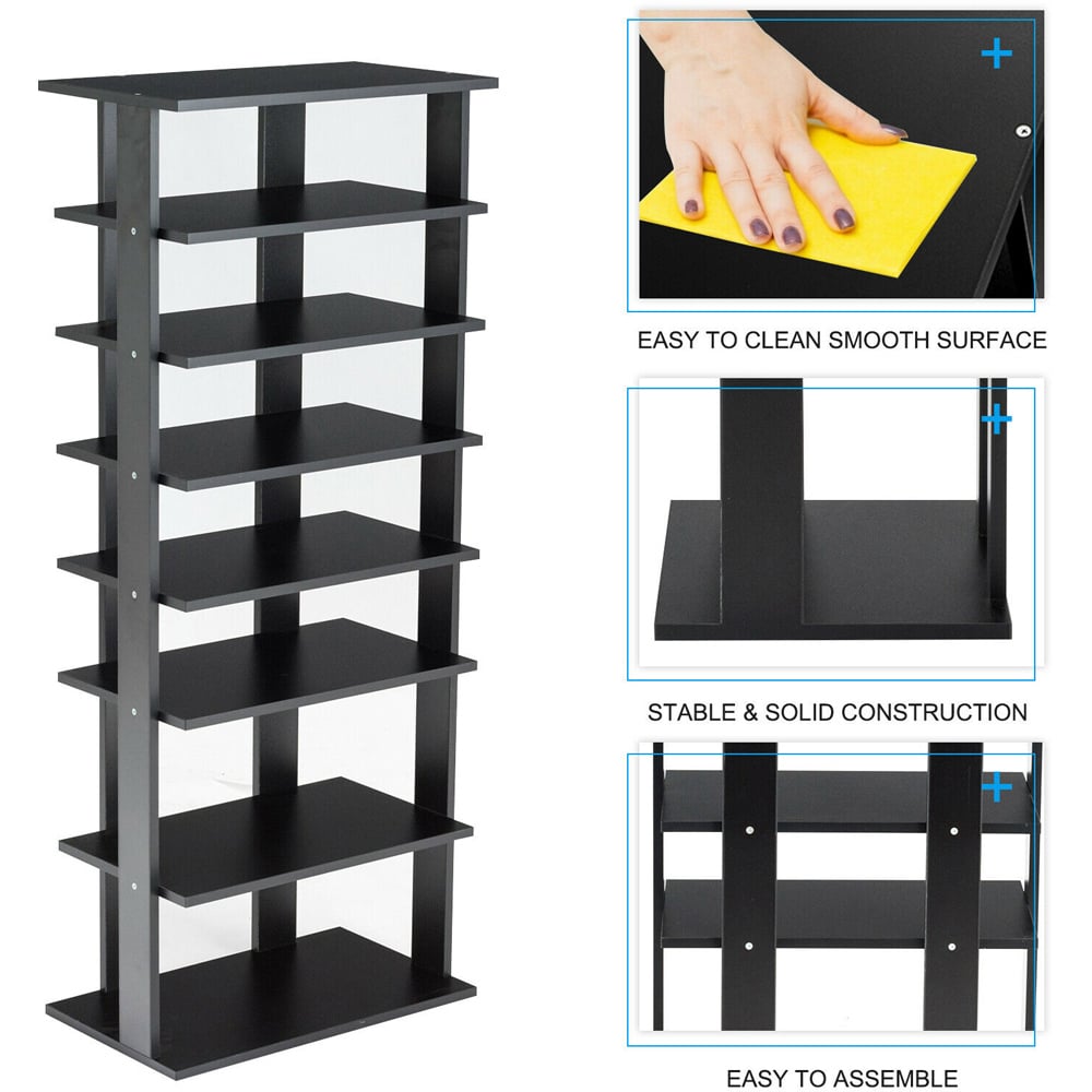 Costway 7 Shelf Black Wooden Vertical Shoe Rack Image 5